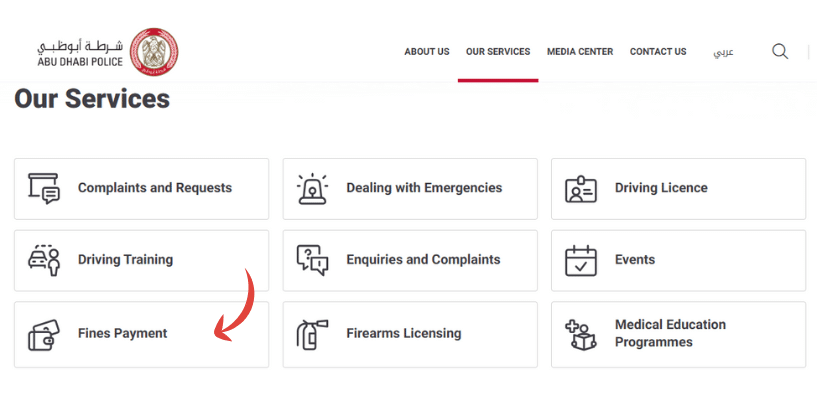 Abu Dhabi Police App services for finr payment 