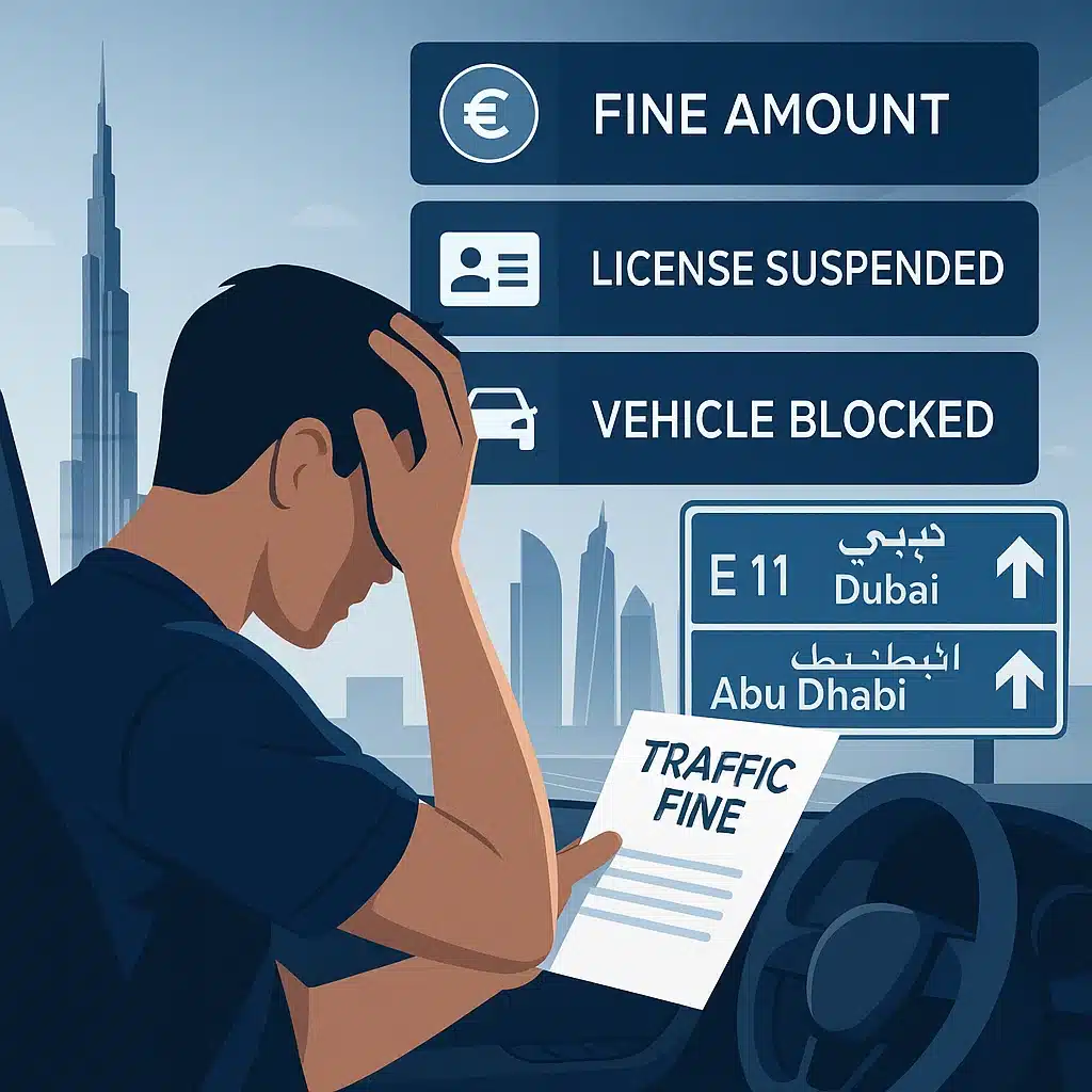 A man in his car holding a traffic fine receipt