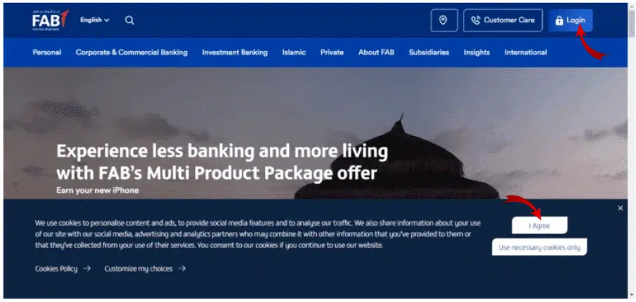 A Screenshot of the FAB Online Banking Portal