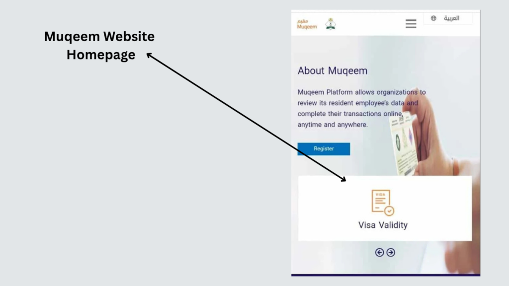 Muqeem website homepage with Visa Validity service for Saudi Family Visit Visa Status
