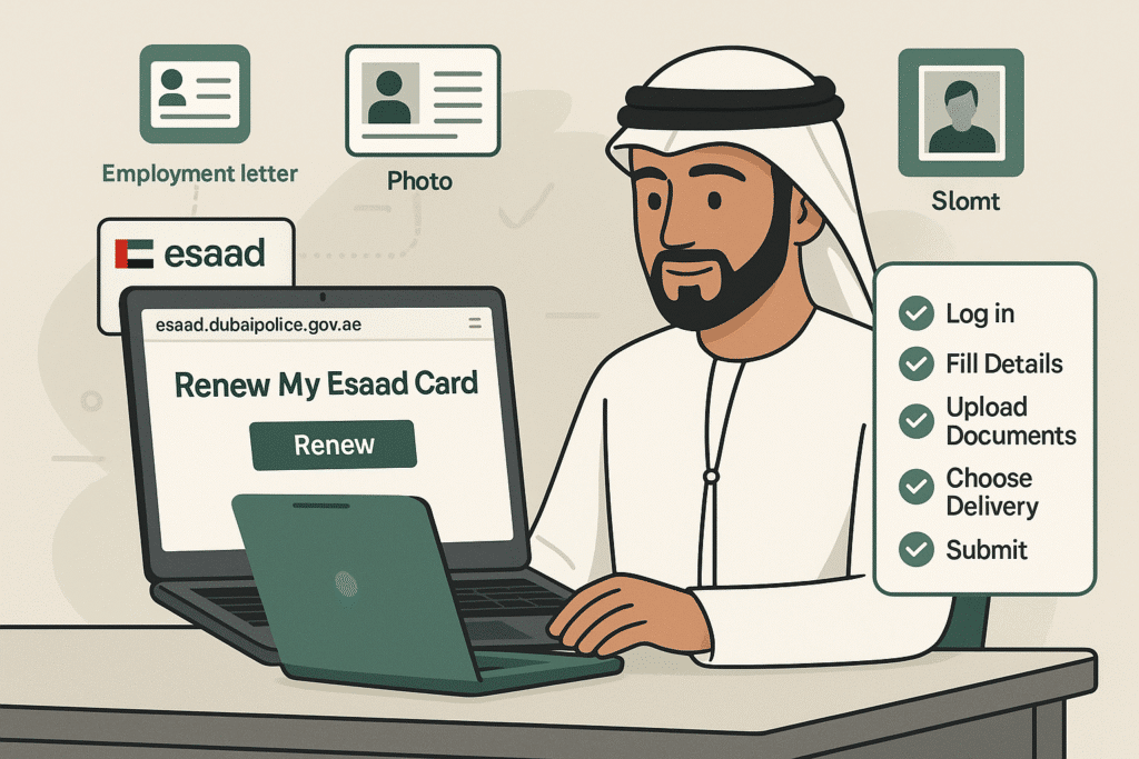A infographics on Renewing Esaad Card