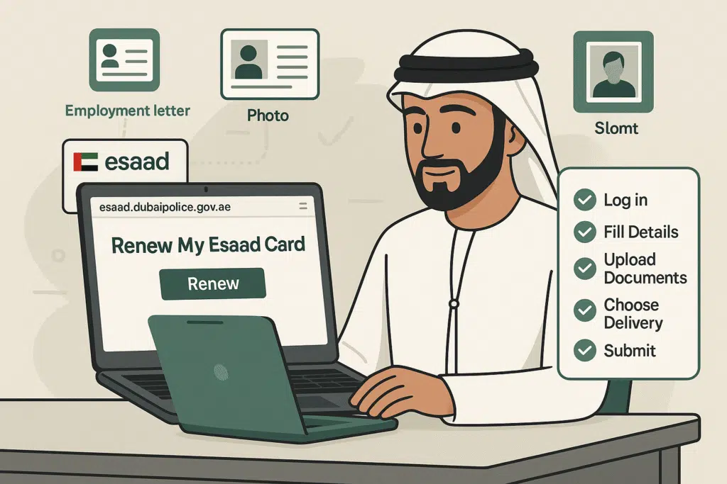 A infographics on Renewing Esaad Card