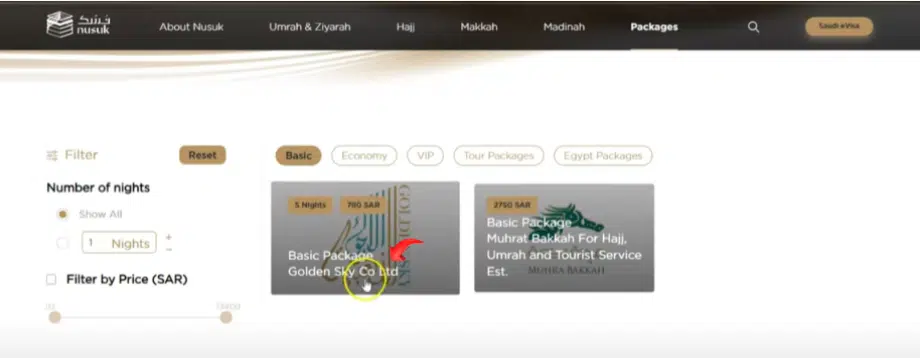 A Screenshot of Official Nusuk Portal