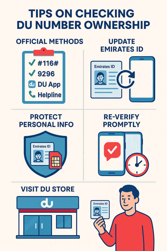 An infographics showing Tips for Checking DU Number Owner