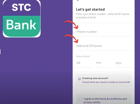 STC account login page to pay STC bill using phone number and National ID