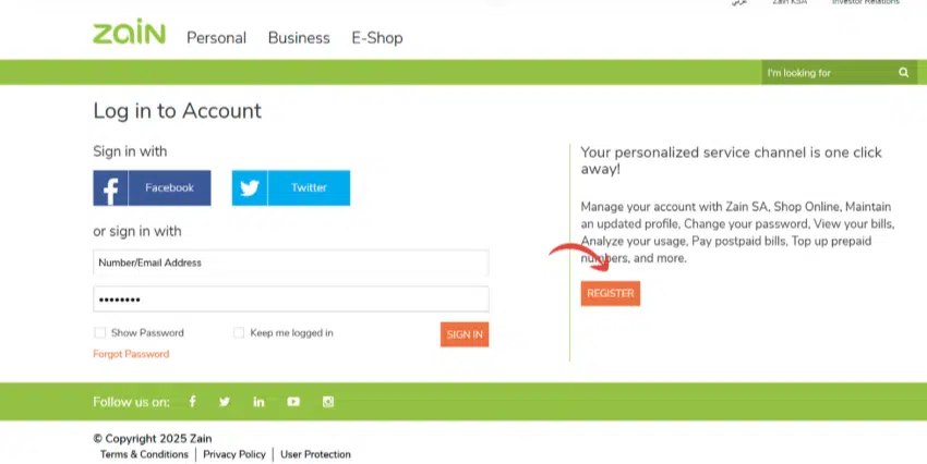 A Screenshot of Zain Website