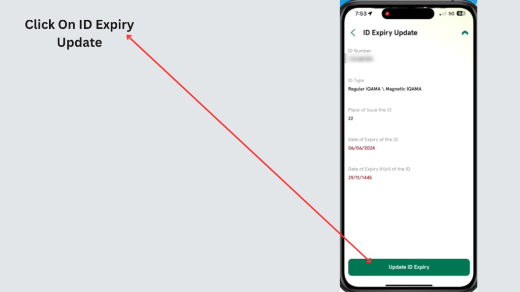 Tap Update ID Expiry to update your Iqama in SNB Online.