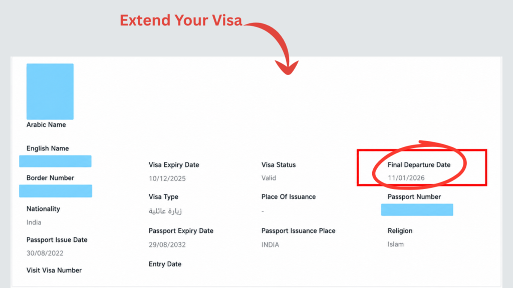 Extend Saudi Visit Visa by checking the updated final departure date after visa extension through the Absher visitor visa portal.