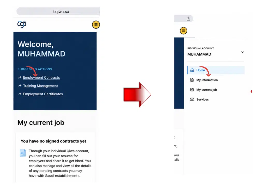 Steps to access services in Qiwa dashboard for occupation change Saudi Arabia