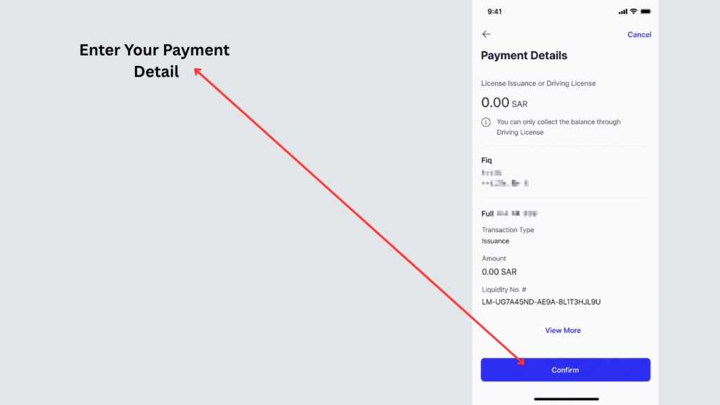 Al Rajhi Bank payment details screen for reissue lost driving license