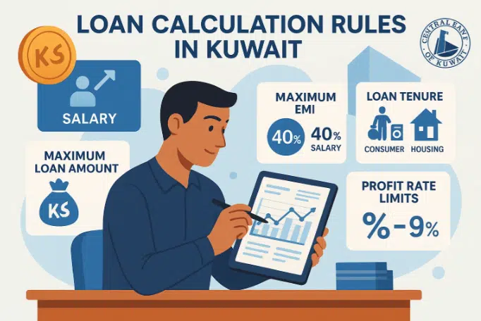 An Infographics on Kuwait loan Calculator's rules
