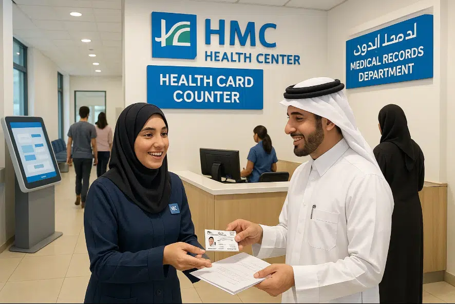 An AI image of a man collecting his health card