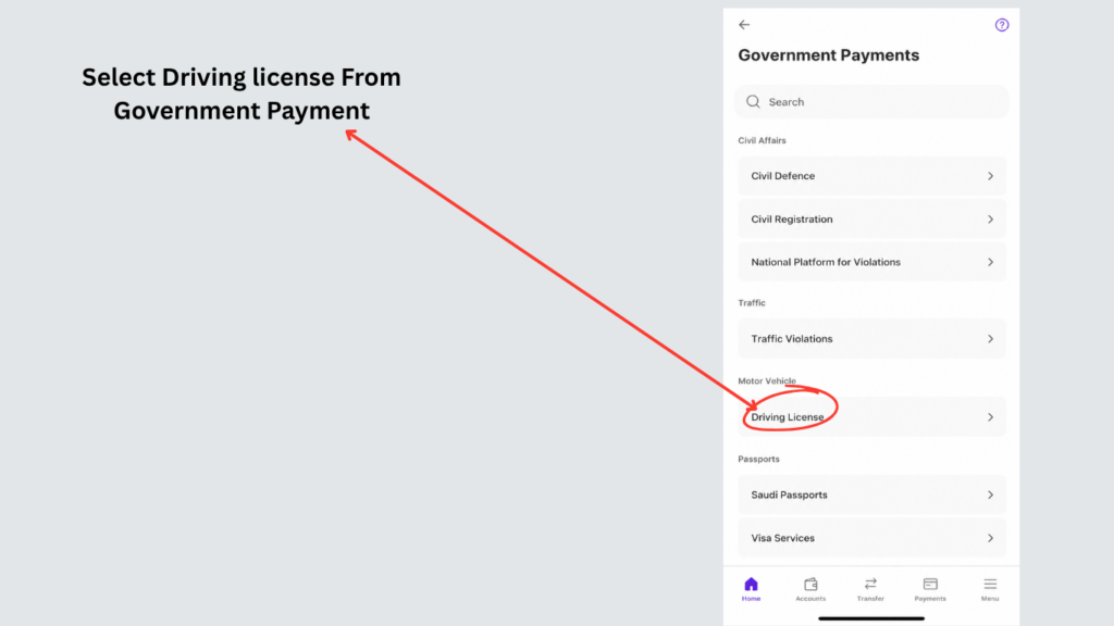 Select Driving License for reissue lost driving license payment