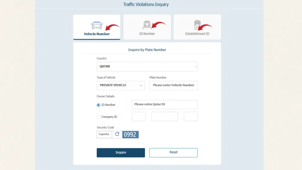 A Screenshot of MOI Qatar Portal
