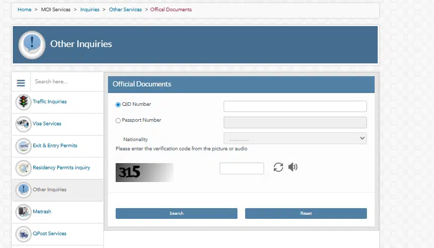 A Screenshot of Official MOI Website