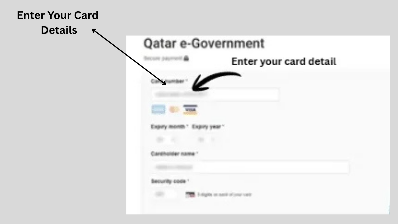 Enter debit or credit card details to pay Qatar health card renewal fee