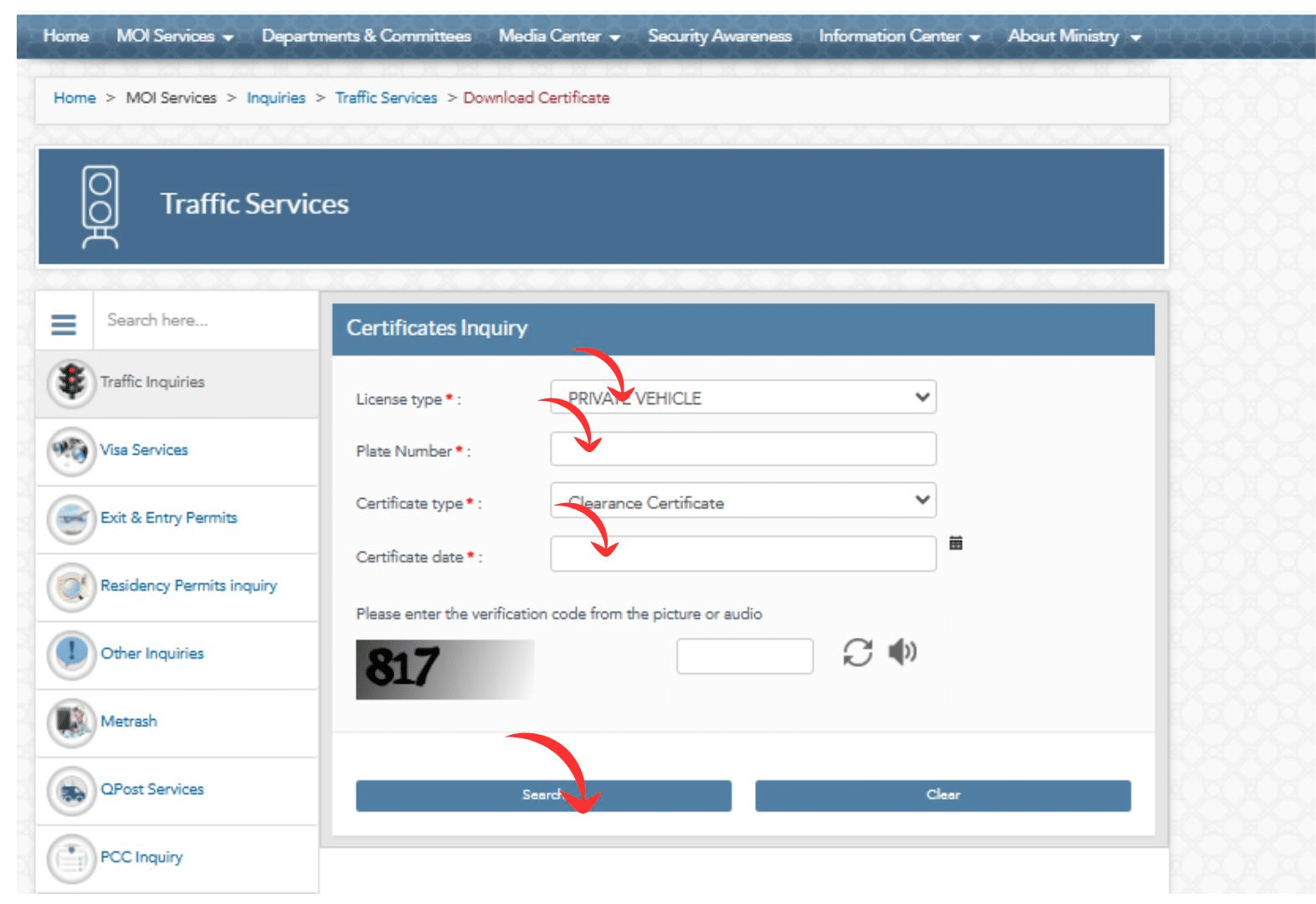 A Screenshot of MOI Website
