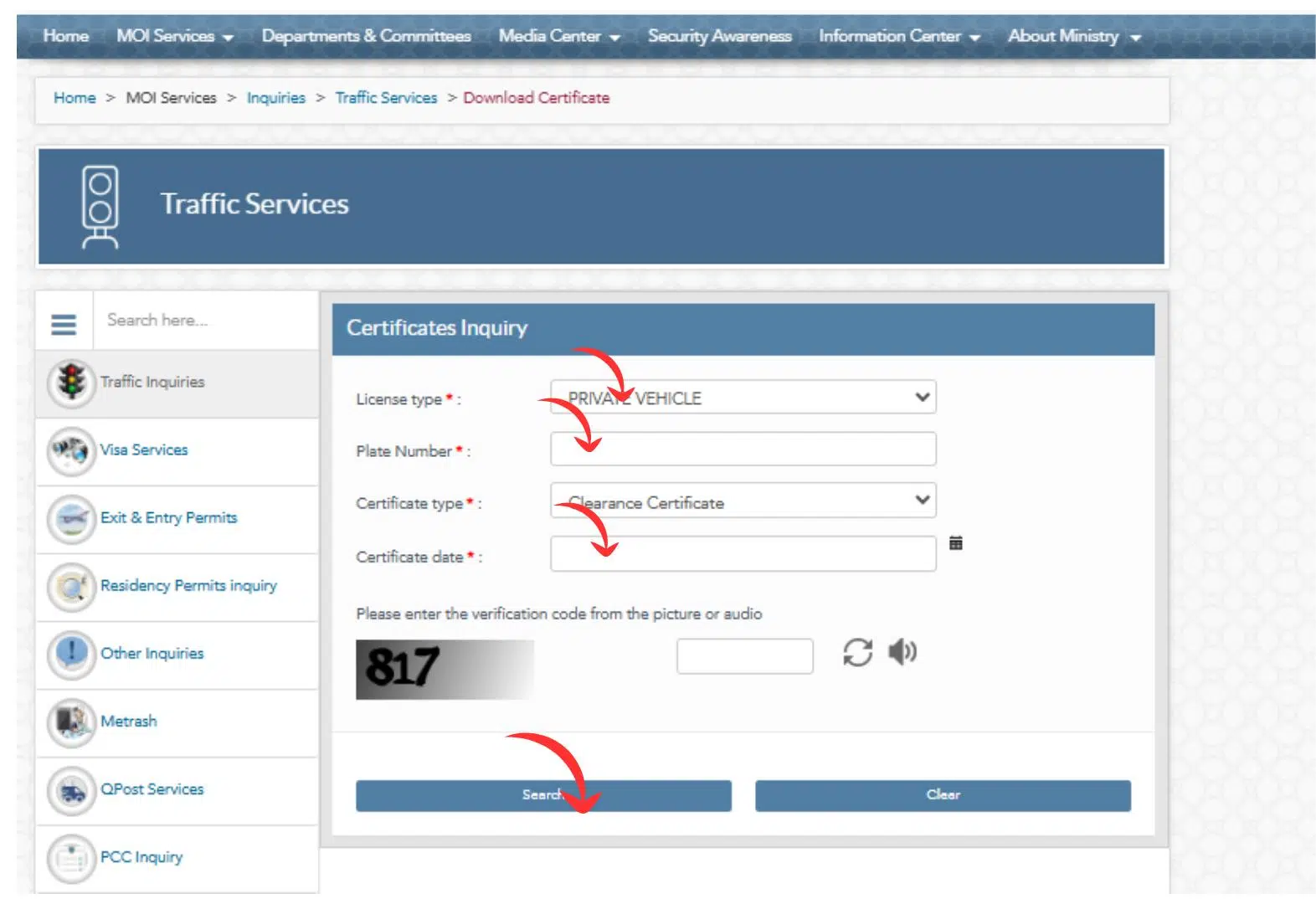 A Screenshot of MOI Website