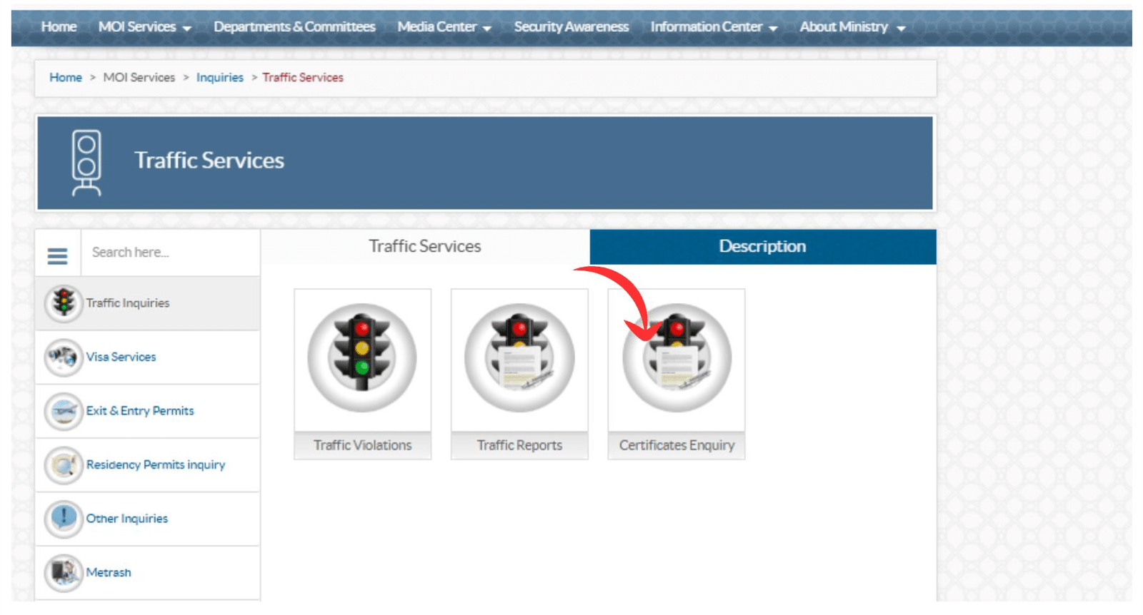 A Screenshot of MOI Website