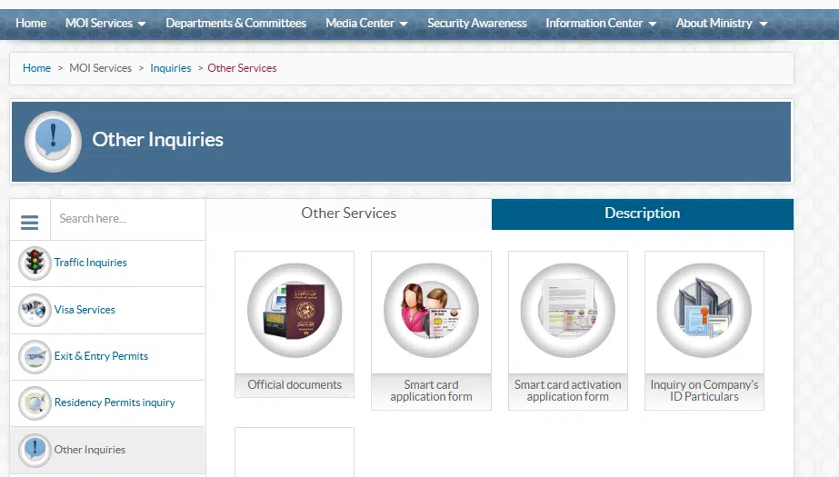 A Screenshot of Official MOI Website