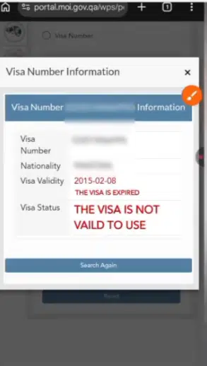 Qatar Visa Check Online showing visa status and validity