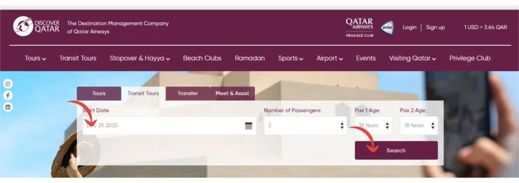 A Screenshot of Qatar Airways Website
