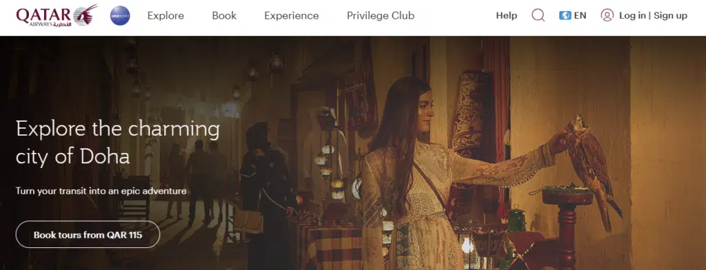 A Screenshot of Qatar Airways Website