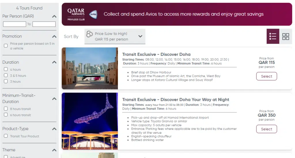 A Screenshot of Qatar Airways Website