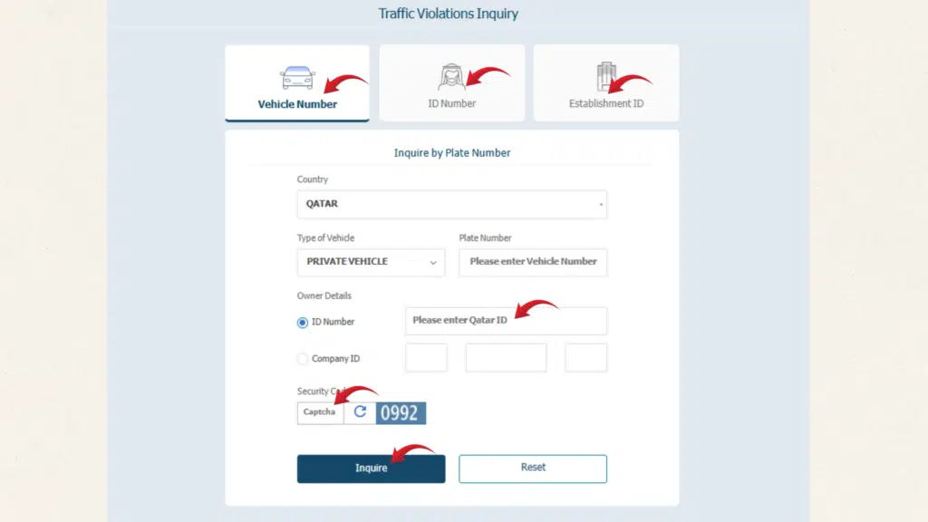 A Screenshot of MOI Qatar Portal