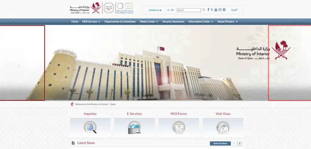 A Screenshot of MOI Website Home Page