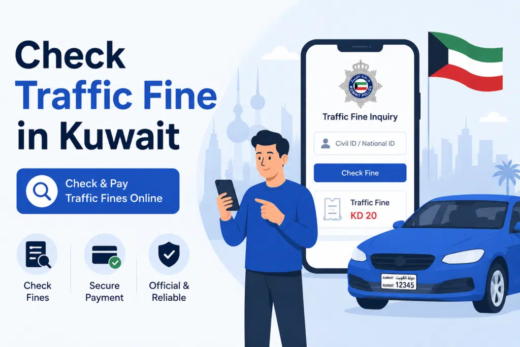 Check Traffic Fine in Kuwait online using Civil ID through the Kuwait MOI traffic fine inquiry and payment portal.