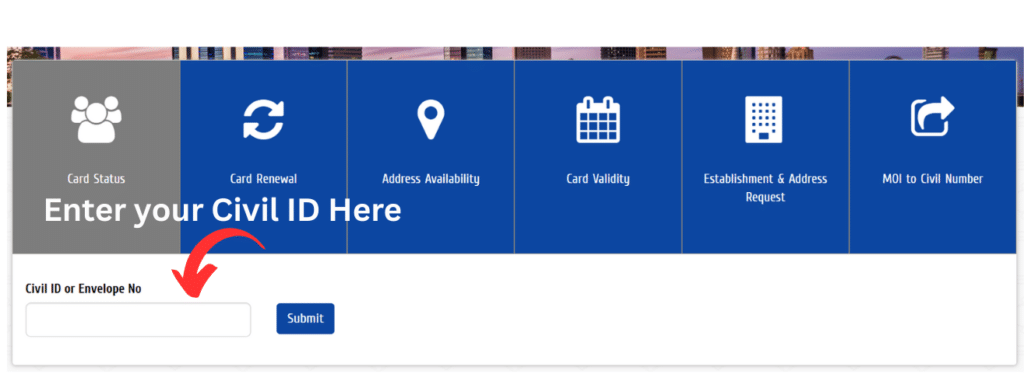 Enter Civil ID number on PACI portal to check Kuwait Civil ID status online
