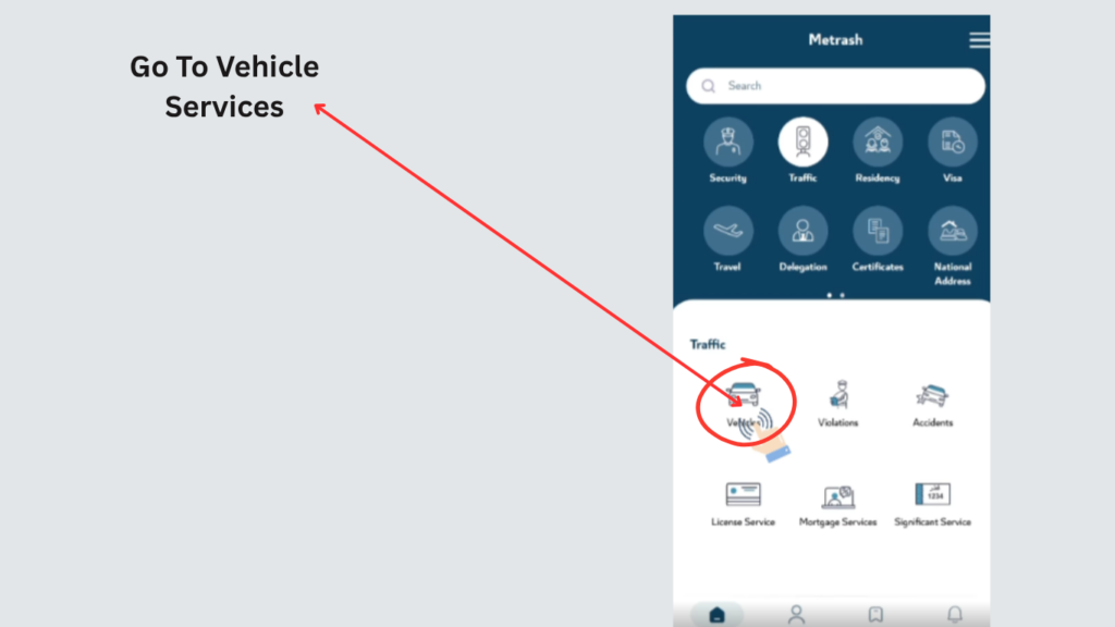 Open Vehicle Services in the Metrash app to transfer car ownership in Qatar