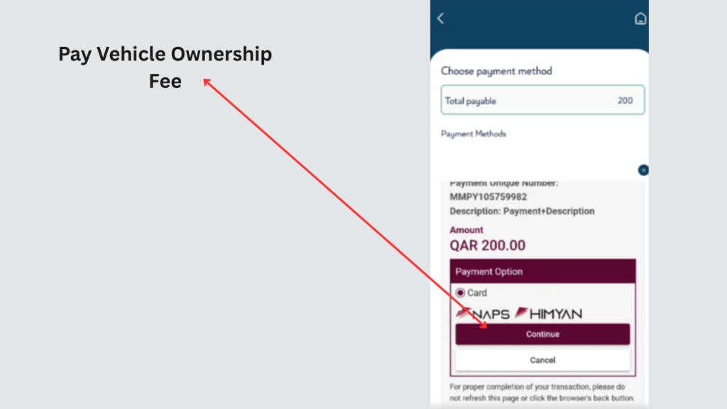 Pay vehicle ownership transfer fee online in Qatar using the Metrash app