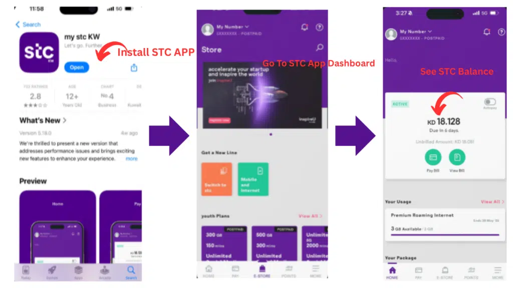 STC kuwait app Balance check infographics image