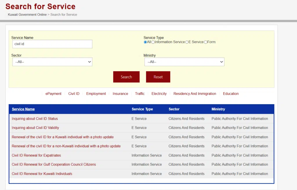 Search for civil Id renewal