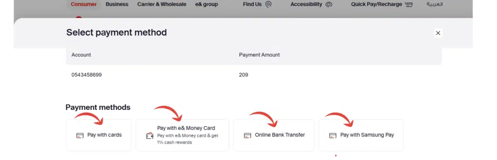 A Screenshot of The Official Etisalat Quick Pay Page