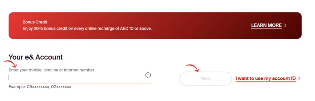 A Screenshot of The Official Etisalat Quick Pay Page