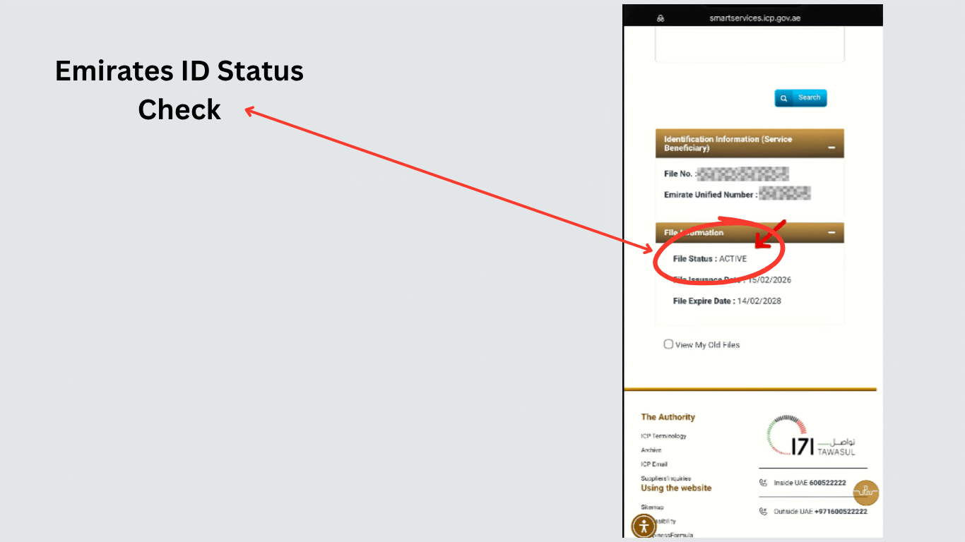 Emirates ID Status showing active file status
