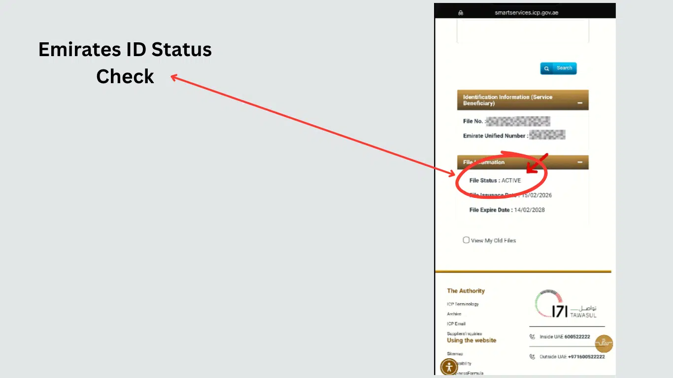 Emirates ID Status showing active file status