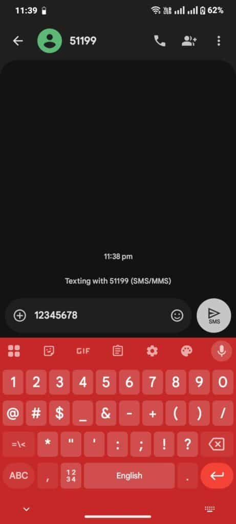 A screenshot of Lulu Balance by using SMS 