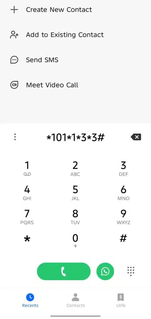 Dail USSD code *101*1*3*3#