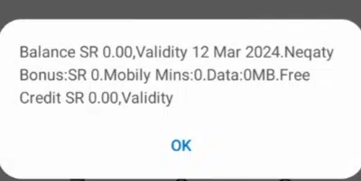 Mobily data balance check Saudi Arabia SMS result showing remaining data and validity details