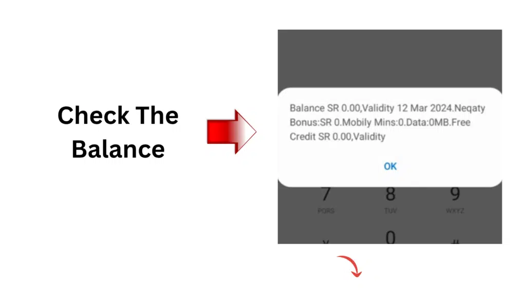 Mobily balance check Saudi Arabia showing data usage and validity via mobile screen popup