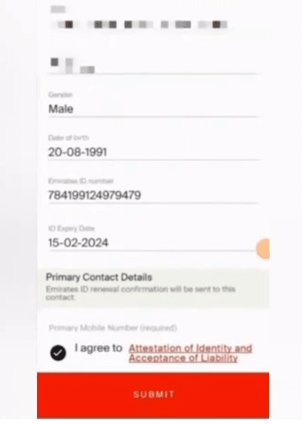 Confirm Emirates ID details and submit mobile registration renewal form in UAE