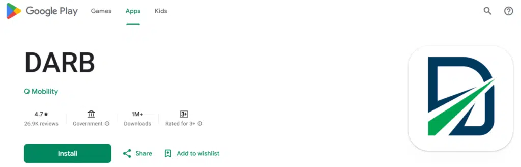 DARB app download on Google Play Abu Dhabi parking and toll system application