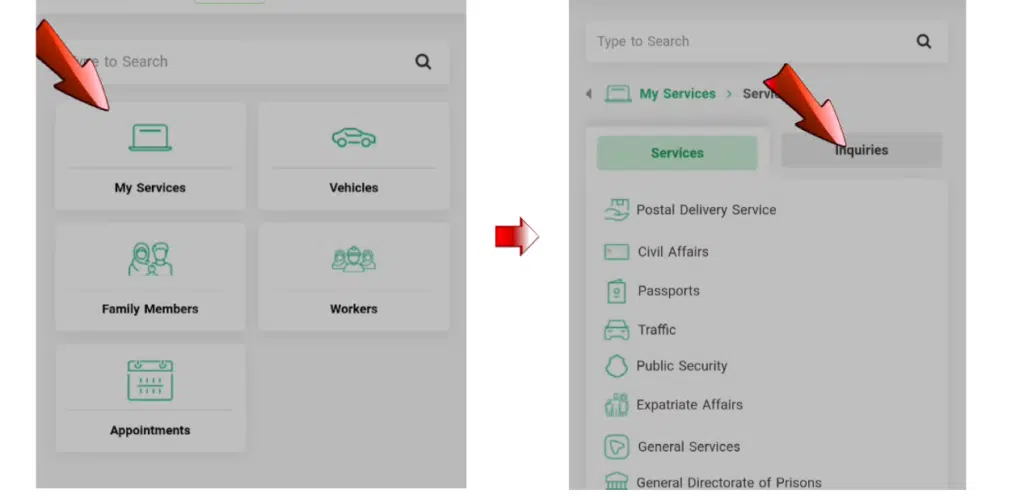 Iqama fine check Absher my services inquiries traffic violations steps