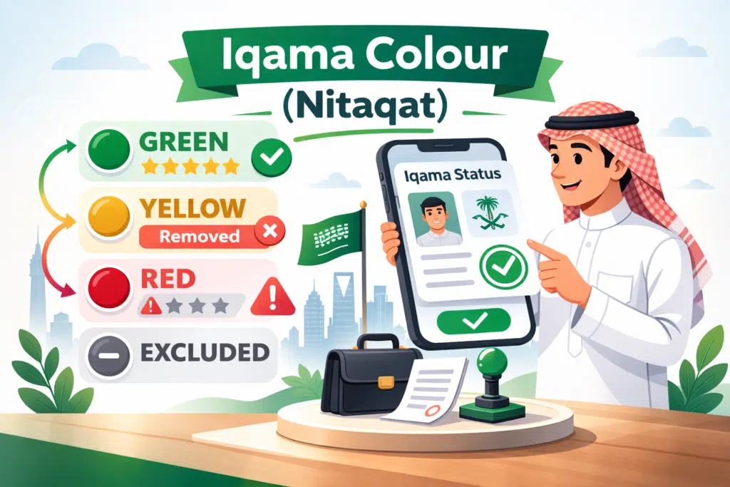 Check Iqama colour status Saudi Arabia Nitaqat green red excluded categories explained with mobile verification