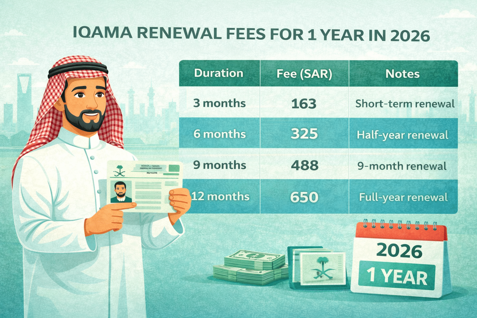 Iqama Renewal Fee for 1 Year in Saudi Arabia (2026)