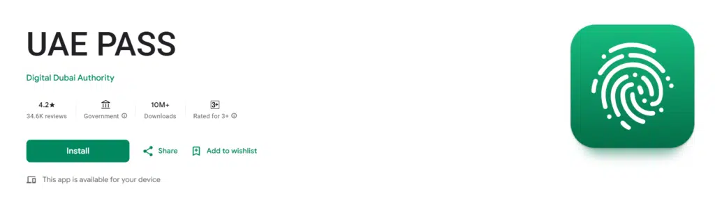 A Screenshot of UAE Pass App from Google Play Store